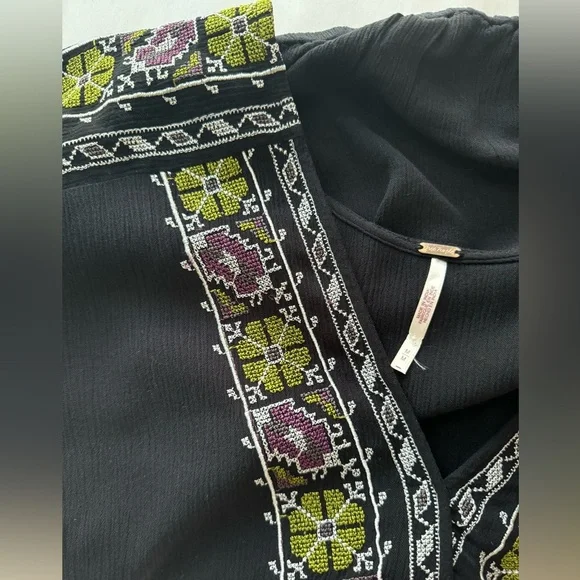 Free People Black Woman's Luca Embroidered Boho Top, Size M - Picture 4 of 8